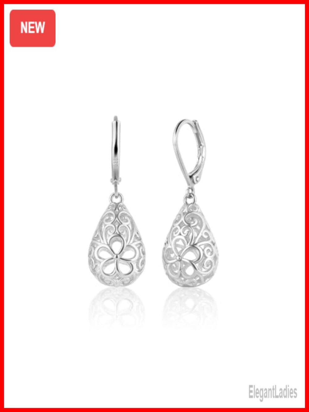 Sterling Silver Post Dangle Earrings Filigree Drop Women